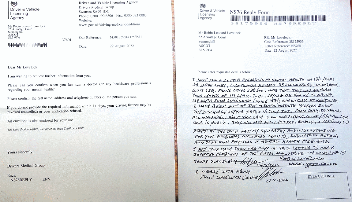 DVLA surprise letter and Robin's reply on 27th August 2022