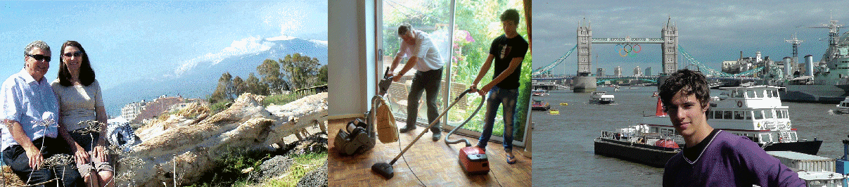 June and Robin on a familiar quiet beach near Naxos, Sicily, then young Ferruccio came to stay with us as Robin's 'slave labour' 
- but he did get a few days out!